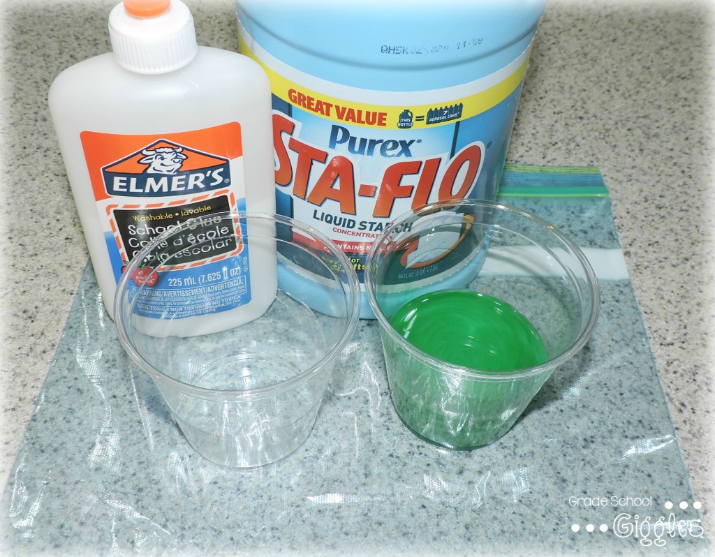 Slime, goo, GAK, silly-putty….Whatever you call it, goo is fun! These “Franken-Slime” cups are a great project to do with the kids. Writing freebies and ideas for cross-curricular integration make it easy to tie this fun Halloween themed activity into your academic standards too! This recipe calls for glue, liquid starch, and food coloring. But, the project works with other slime recipes too.