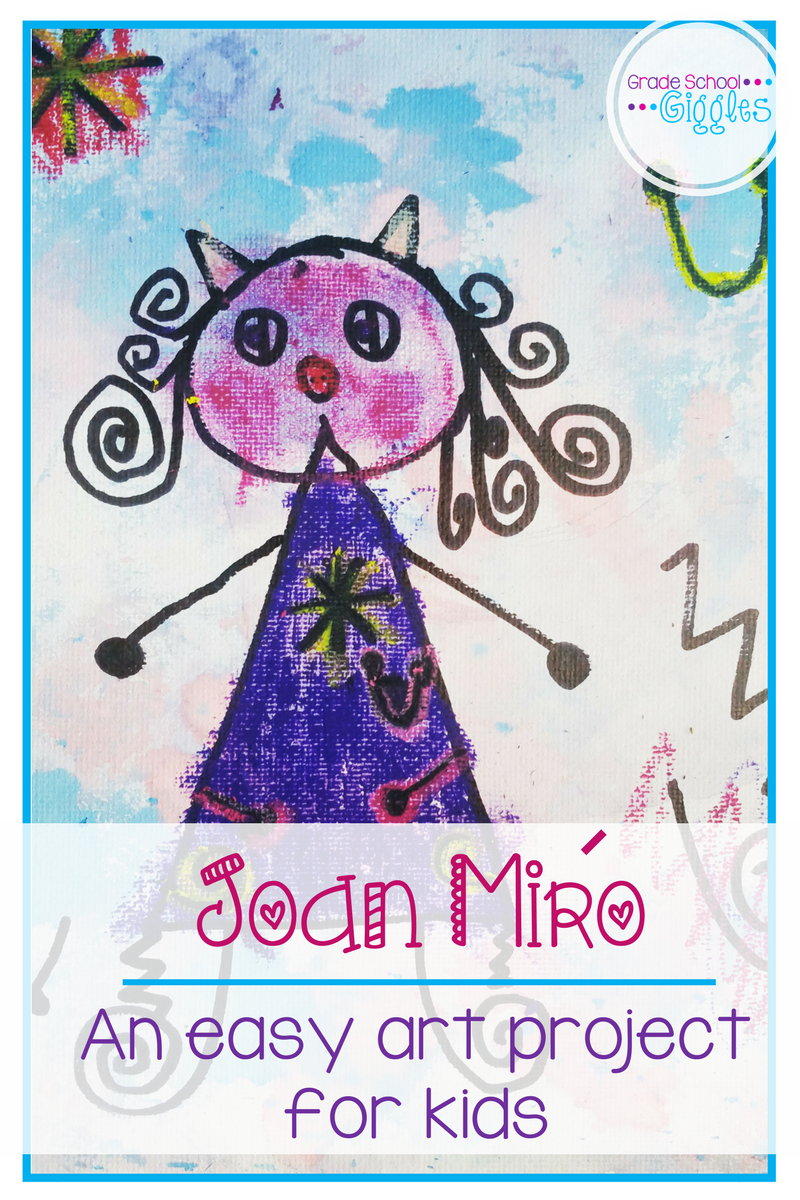Artwork by Joan Miro is colorful, fun, and playful. It’s a perfect source of inspiration for art projects for kids. This easy watercolor and mixed media project combines drawing and painting. It lets kids get creative. By using simple abstract lines, easy to draw shapes, and pops of color his style is easily accessible. Each canvas will be unique and awesome. This project is perfect for a group or classroom. Artwork by Joan Miro is colorful, fun, and playful. It’s a perfect source of inspiration for art projects for kids. This easy watercolor and mixed media project combines drawing and painting. It lets kids get creative. By using simple abstract lines, easy to draw shapes, and pops of color his style is easily accessible. Each canvas will be unique and awesome. This project is perfect for a group or classroom.