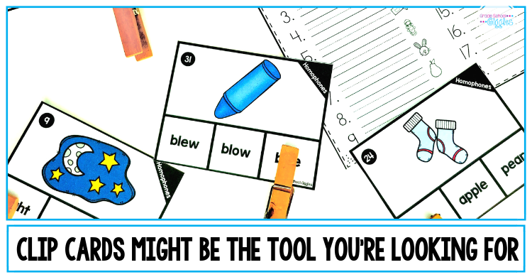 You've probably heard of task cards, but have you heard of clip cards? They're a great classroom tool. Clip cards are awesome for teaching tons of skills like numbers, shapes, math, phonics, and more. Grab some clothespins and get started using them in your classroom with a free set of clip cards using the ideas from this post. Pair them with recording sheets or worksheets. Or, just use the cards for some fun learning activities. #ClipCards