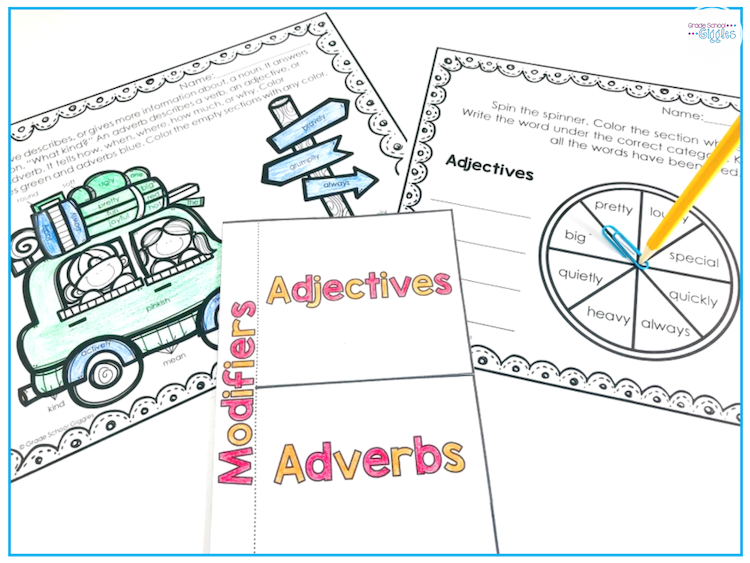 It can be challenging to get your students interested in learning about adjectives and adverbs. This unit uses games, interactive worksheets, foldable pages, a craftivity, and more to make learning about adjectives and adverbs fun!