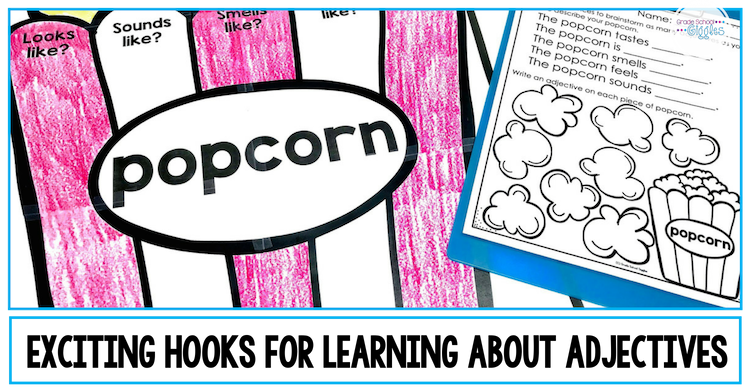 Introducing your lesson with an exciting hook activity is a great way to get your students engaged in learning. Grammar tends to be a dry topic, but teaching about the parts of speech can be fun. These hook activities for teaching adjectives to first, second, or third-grade students are fun! Plus, the printable definition poster, list of adjectives prompts, cute anchor charts, and matching student worksheets are all FREE!  Check out the post and download the free adjective printables.