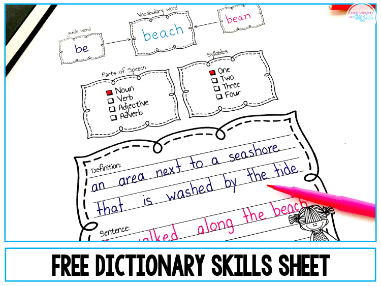 Teaching kids how to use a dictionary involves a lot of different skills: using guide words, finding definitions, identifying parts of speech, checking their spelling, determining the number of syllables in words, etc. Whether your students use a book or an online dictionary, they need to learn how to find the correct page and understand the entry. It takes a lot of practice for kids to master dictionary skills. 2nd grade | 3rd grade Common Core Standards L.2.2.E and L.2.4.E #2ndGrade #3rdGrade