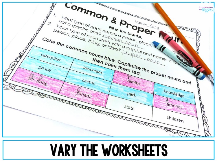 I used to dread teaching my students to identify common and proper nouns. Then, I shifted my lessons away from the workbook and started looking for ways to teach grammar with engaging activities instead. I started using interactive worksheets, partner games, centers, etc. Cut and paste exercises, word sort activities, craftivity projects, and coloring pages engaged my students. Grammar was finally fun! #FirstGrade #SecondGrade #ThirdGrade #CommonAndProperNouns