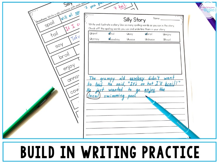Build writing into your spelling activities with silly sentences and silly stories