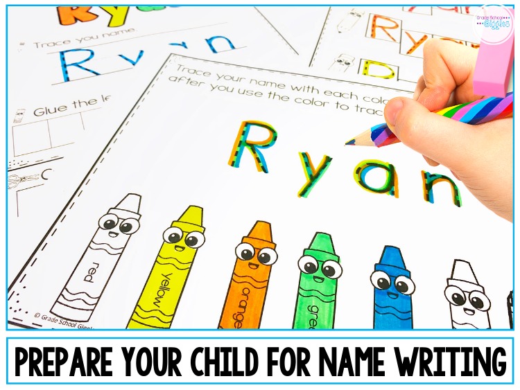 Picture of personalized name writing practice worksheets with the name Ryan