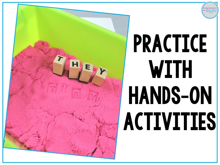 Multi-sensory sight word practice with hands-on activities like stamping in sand