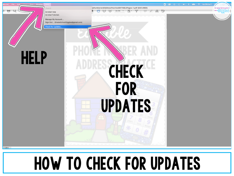 How To Check for  Adobe Reader Updates
1. Click on help
2. Click on check for Updates