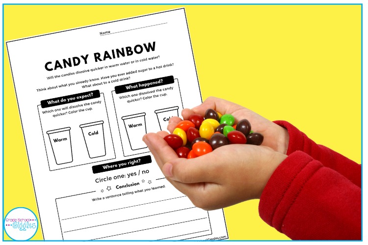 Candy rainbow science activity and a handful of candy