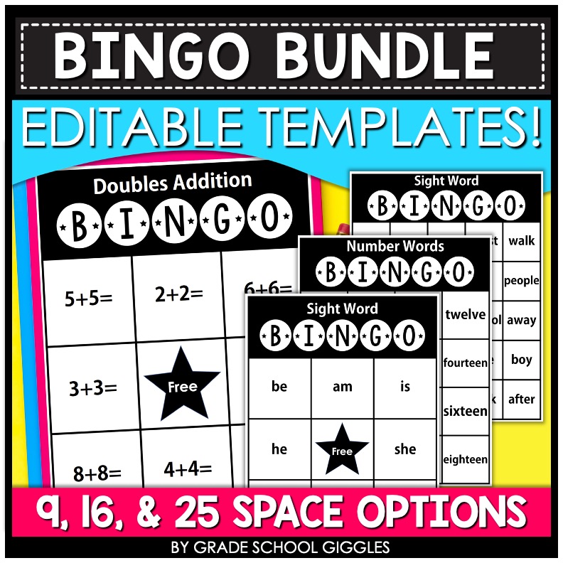 Editable bingo game board templates