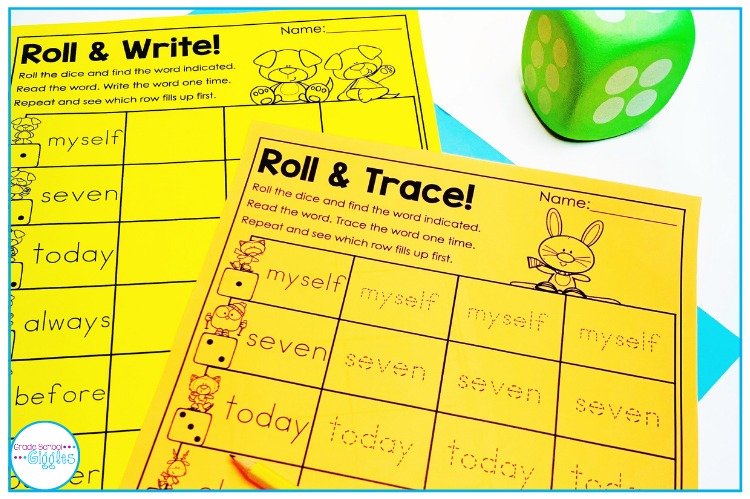 Roll and Write Differenatiated Sight Word Activities