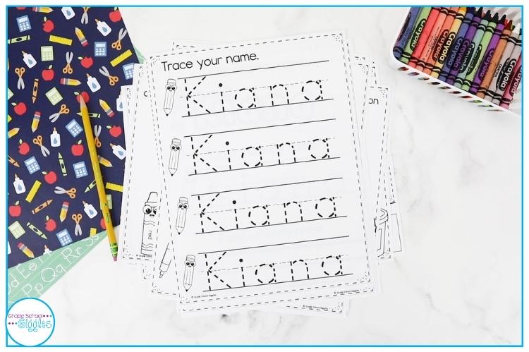 Stack of editable name tracing worksheets to practice name writing