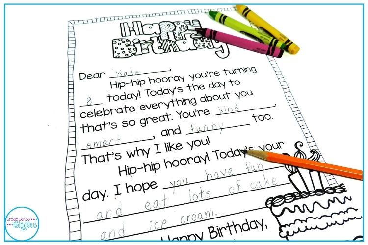 Fill in the blank template for the classroom birthday book