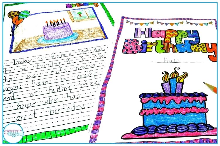 Classroom birthday book with student writing