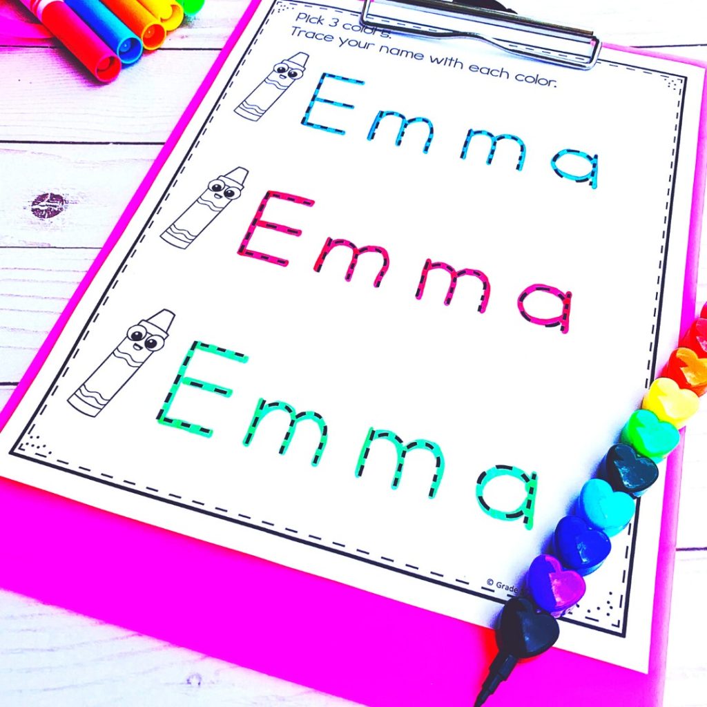 Picture of a personalized name tracing practice worksheet with the name Emma.