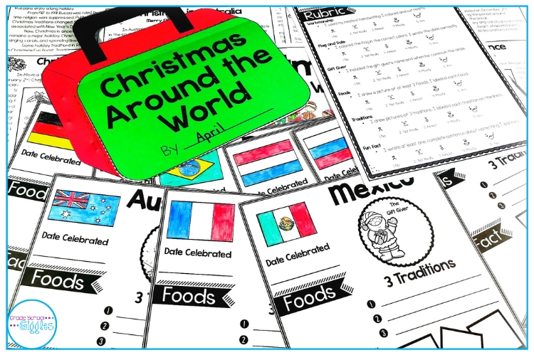 Christmas around the world reading passages, research project, and passport