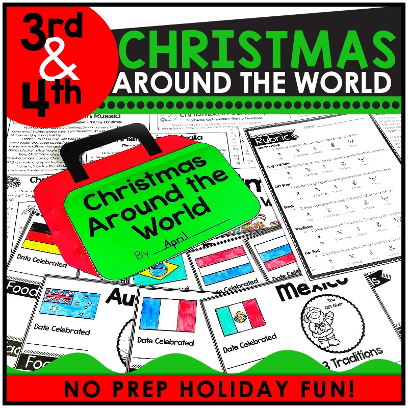 Christmas around the world reading passages, research project, and passport for the 3rd and 4th grades