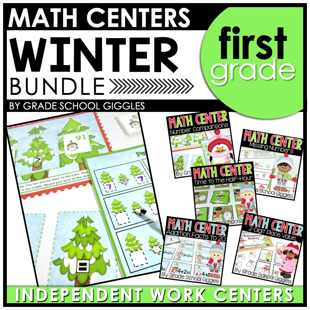 First grade winter math centers bundle