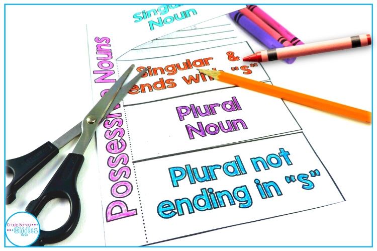 Foldable worksheet for possessive nouns