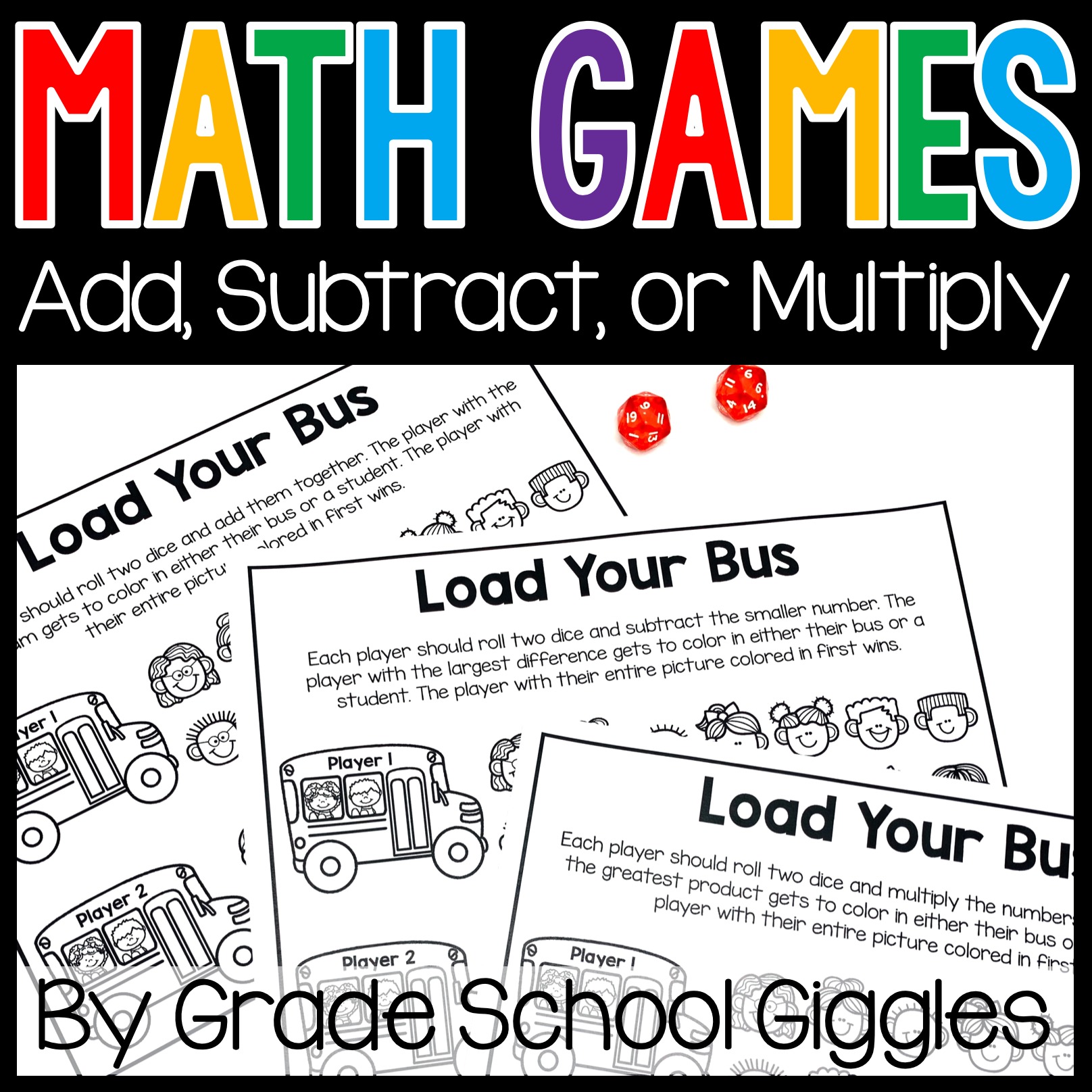 Printable no-prep math games for the whole year - addition, subtraction, and multiplication