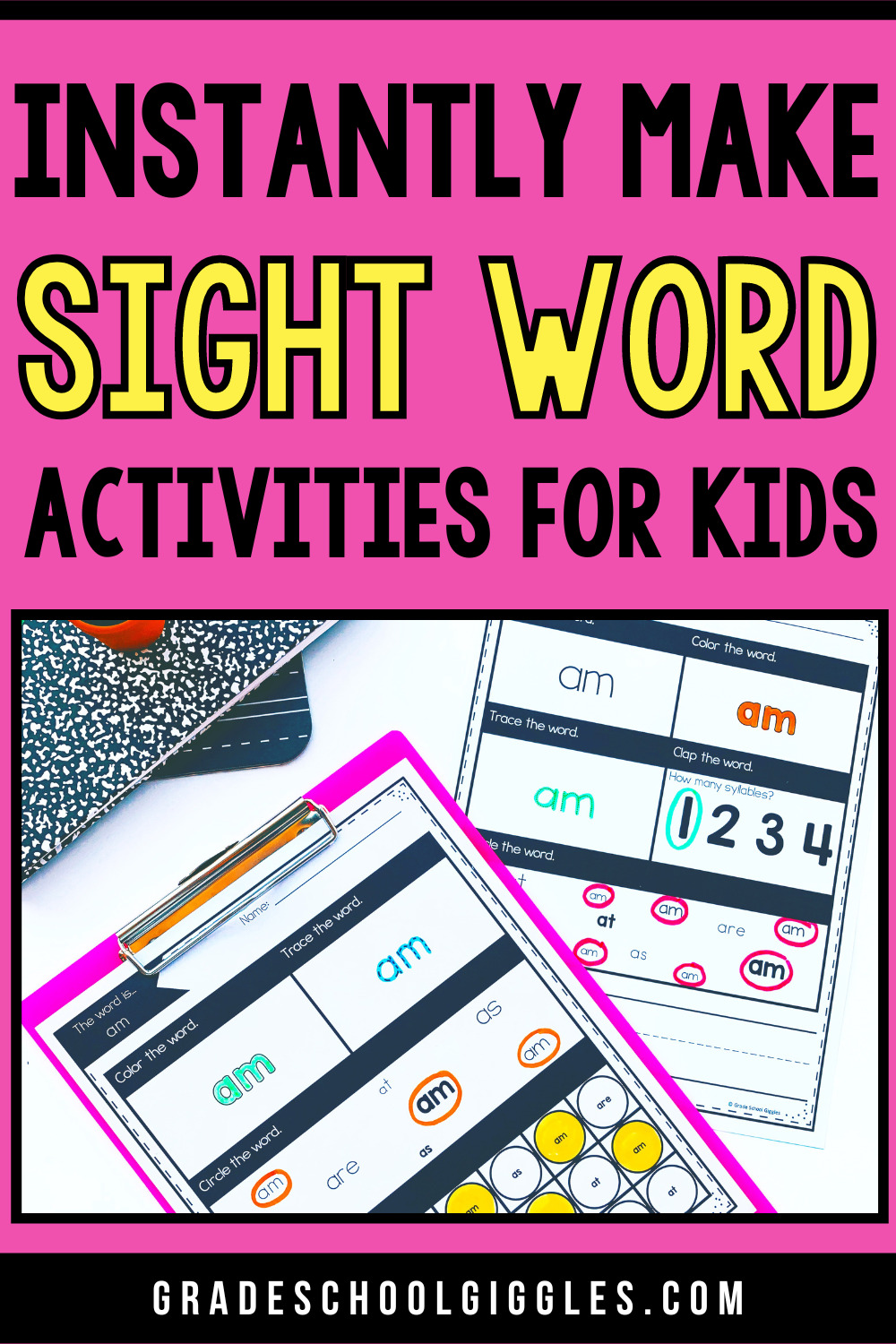 The Easiest Way To Create Sight Word Printables - Grade School Giggles