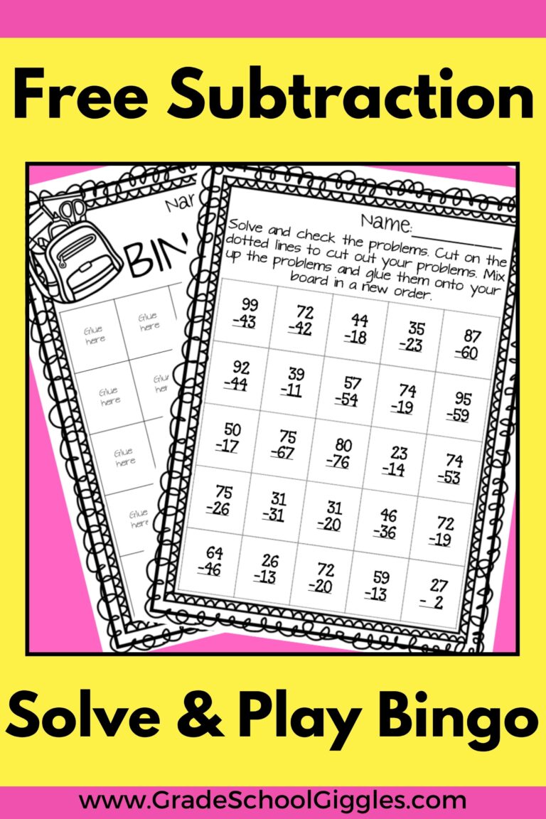 Free Back to School Solve and Play Subtraction Bingo