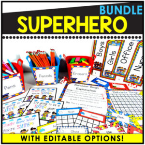 Superhero Class Decor Set, Colorful Classroom Bundle, Name Tags, Bulletin Board