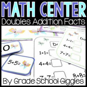 Doubles Facts Worksheet & Math Station: Easy Spring Addition Facts Matching Game
