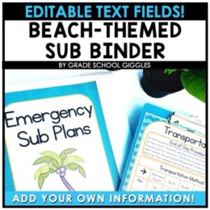 Substitute Binder Templates Beach Theme Editable Sub Plans, Binder, Folder Cover