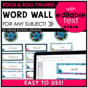 Back To School Groovy Music Word Wall Display, Editable Vocabulary Card Template