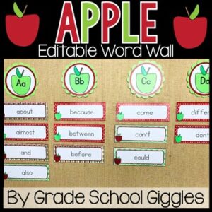 Editable Word Wall Template: Apple Vocabulary, Sight Word Help Bulletin Board