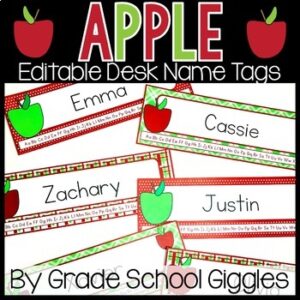 Editable Name Tag Template, Printable Blank Apple Name Tags: Cards Plates Labels