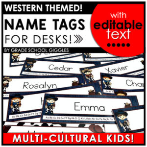 Cute Western Classroom Decor, Cow Print, Primary Name Tags Printable Nameplates