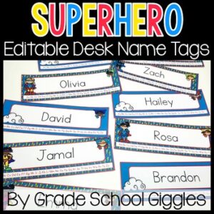 Editable Name Tag Template: Cute Name Tags, Printable Nameplate, Superhero Theme