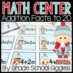 First Grade Winter Math Printables, Winter Themed Math Game, Addition To 10 & 20