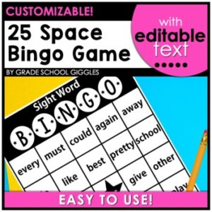 Sight Word Bingo Template, Editable Classroom Bingo: Blank Class Game Board Card