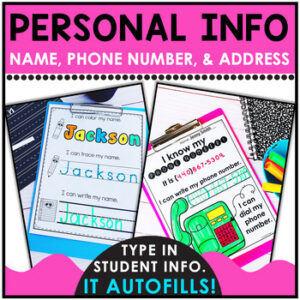 Student Personal Information Practice Sheet: My Name, Phone Number, & Address Is